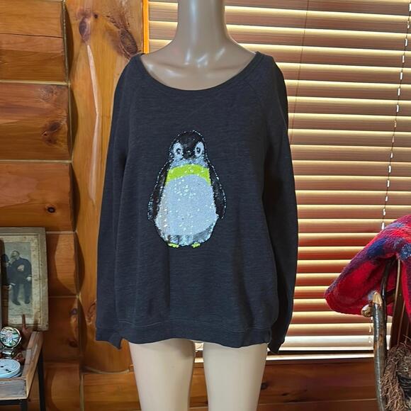 American Eagle Outfitters Gray Penguin Sweatshirt - Picture 1 of 9